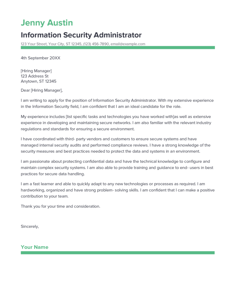 Best Information Security Administrator Cover Letter Example For