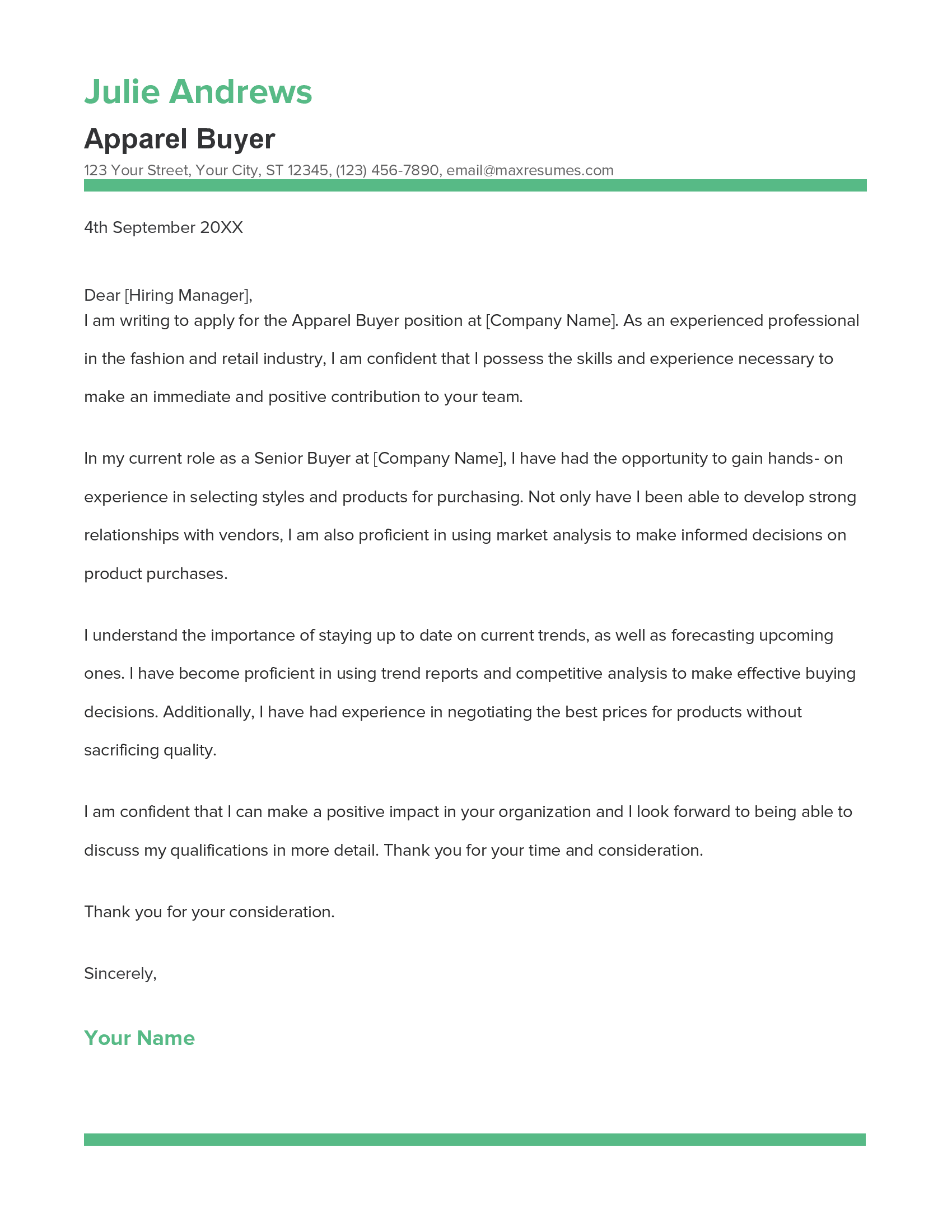 Apparel Buyer Cover Letter Example