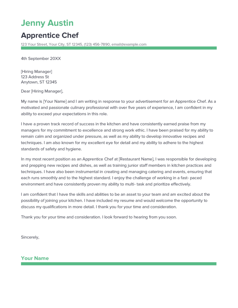 Best Apprentice Chef Cover Letter Example for 2023