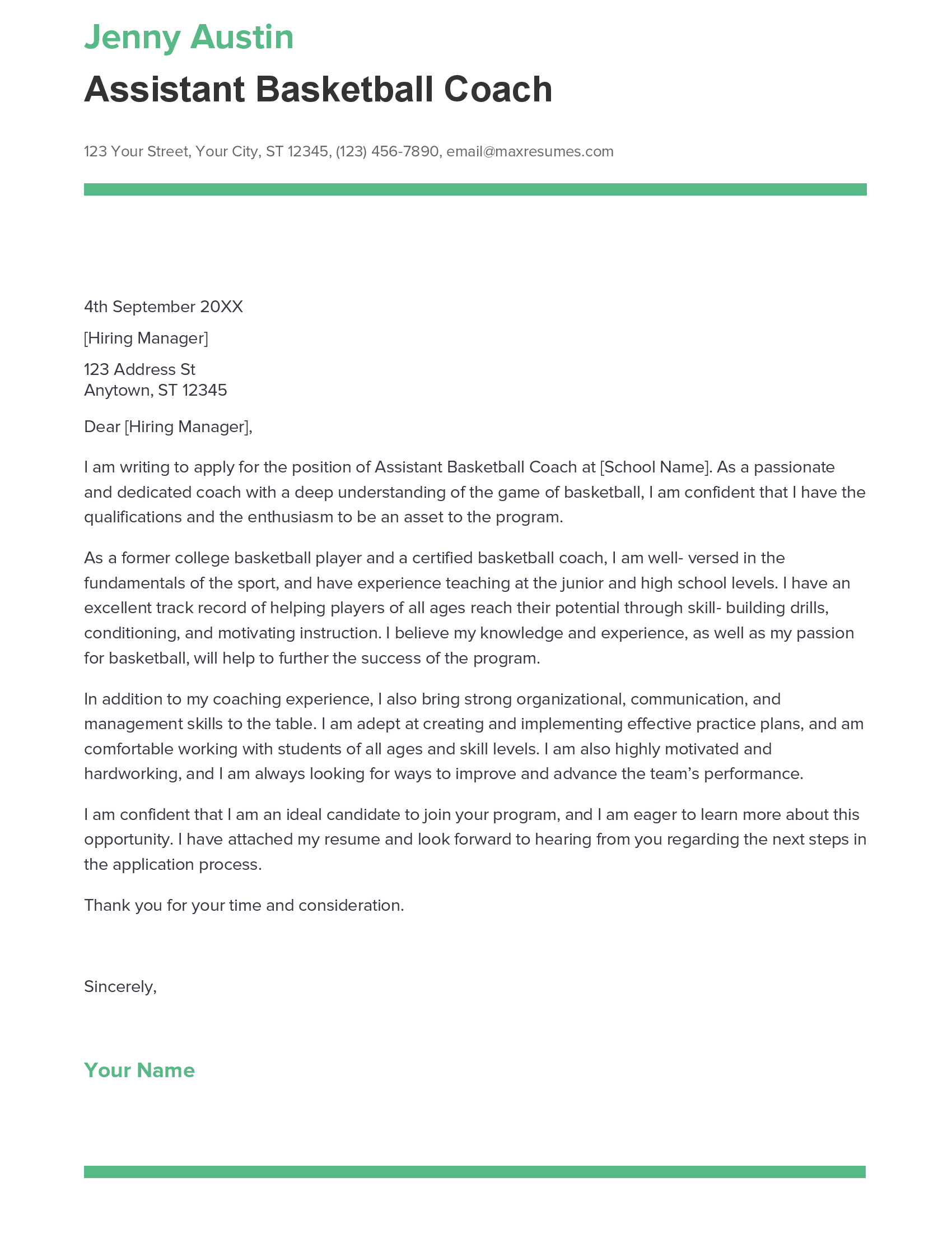 cover letter for high school basketball coach