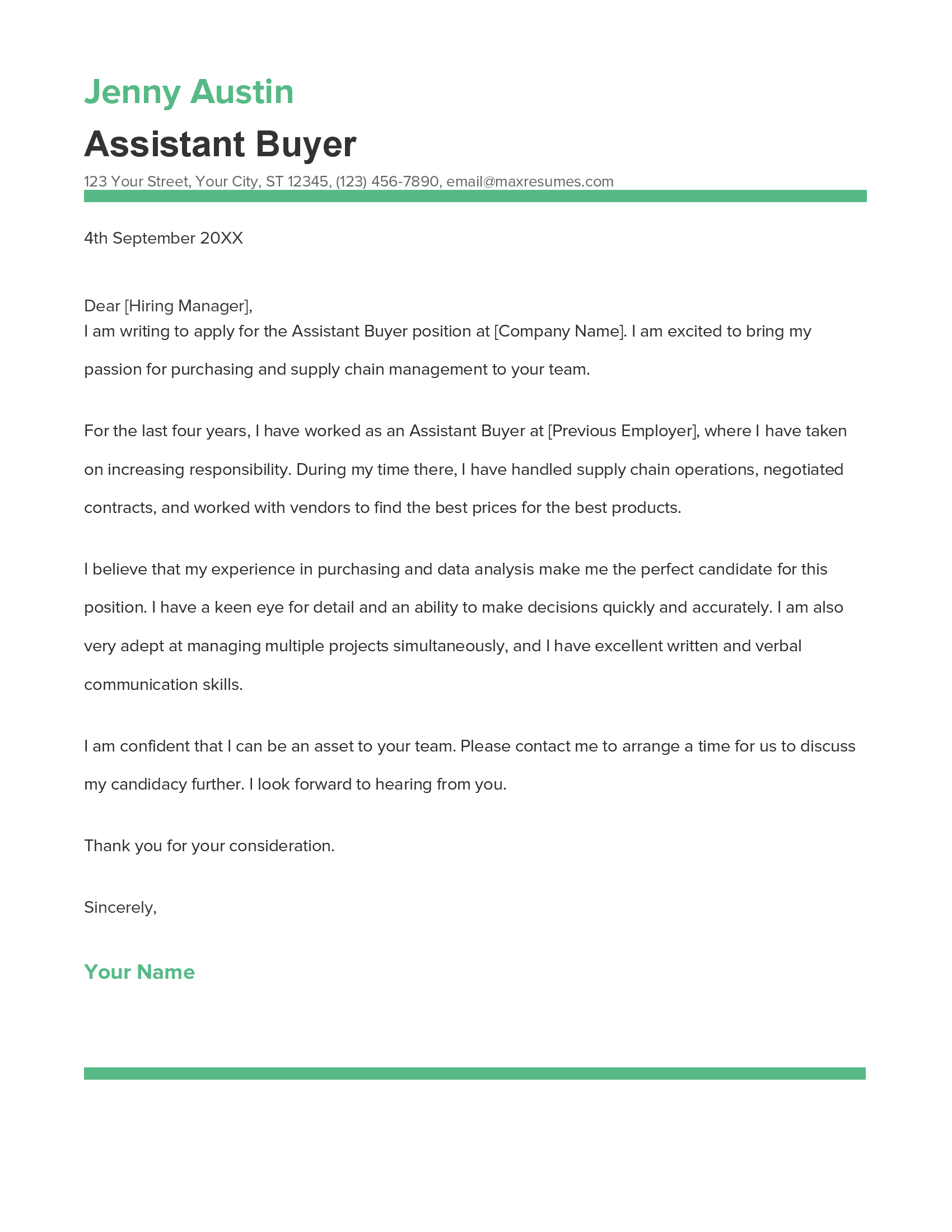 Assistant Buyer Cover Letter Example