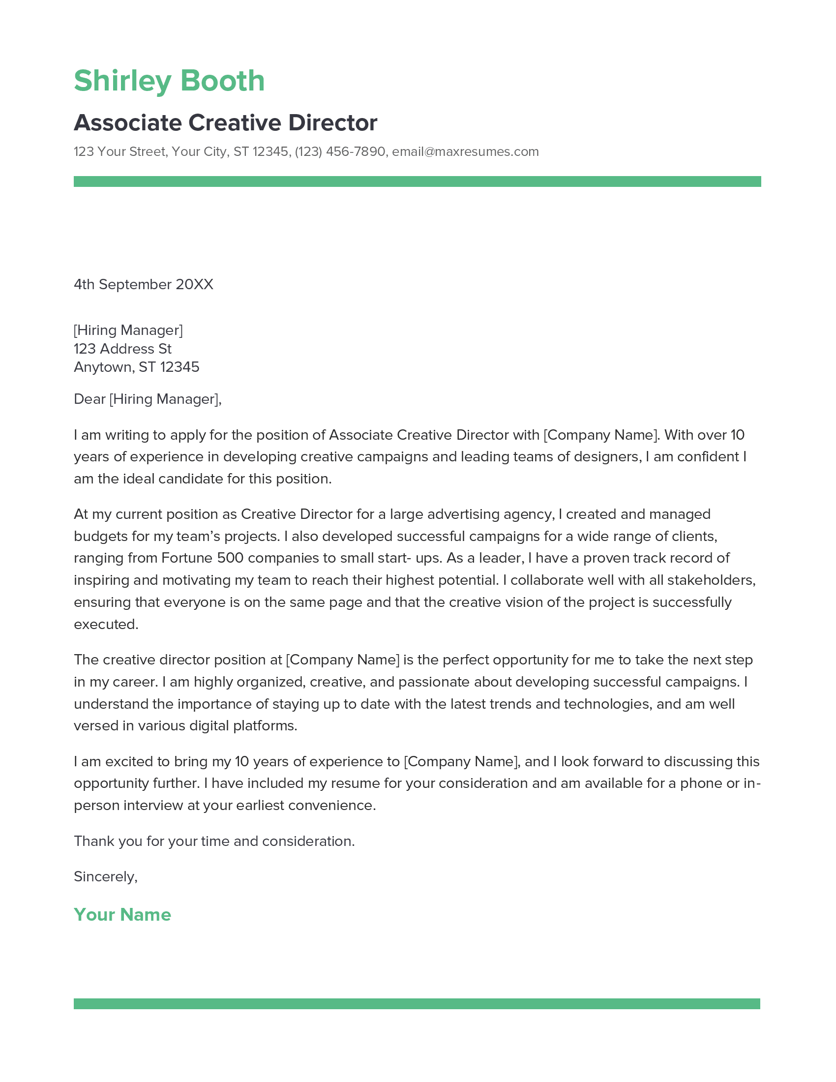 Associate Creative Director Cover Letter Example