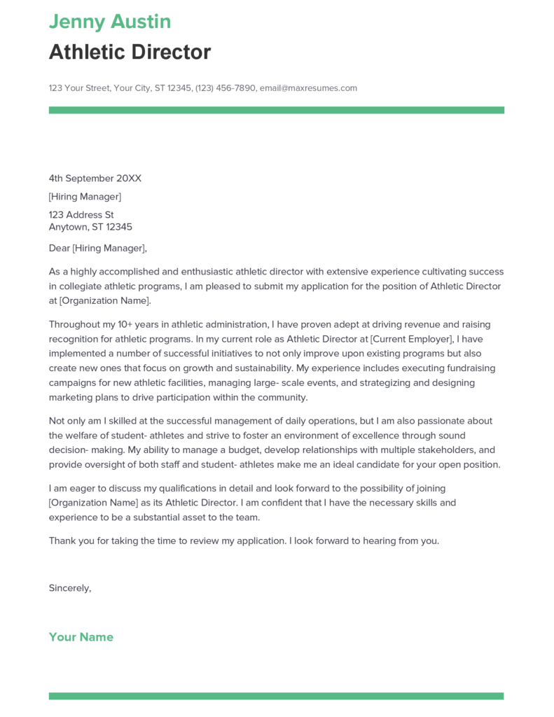 Best Athletic Director Cover Letter Example For 2023   Athletic Director Cover Letter Sample 791x1024 