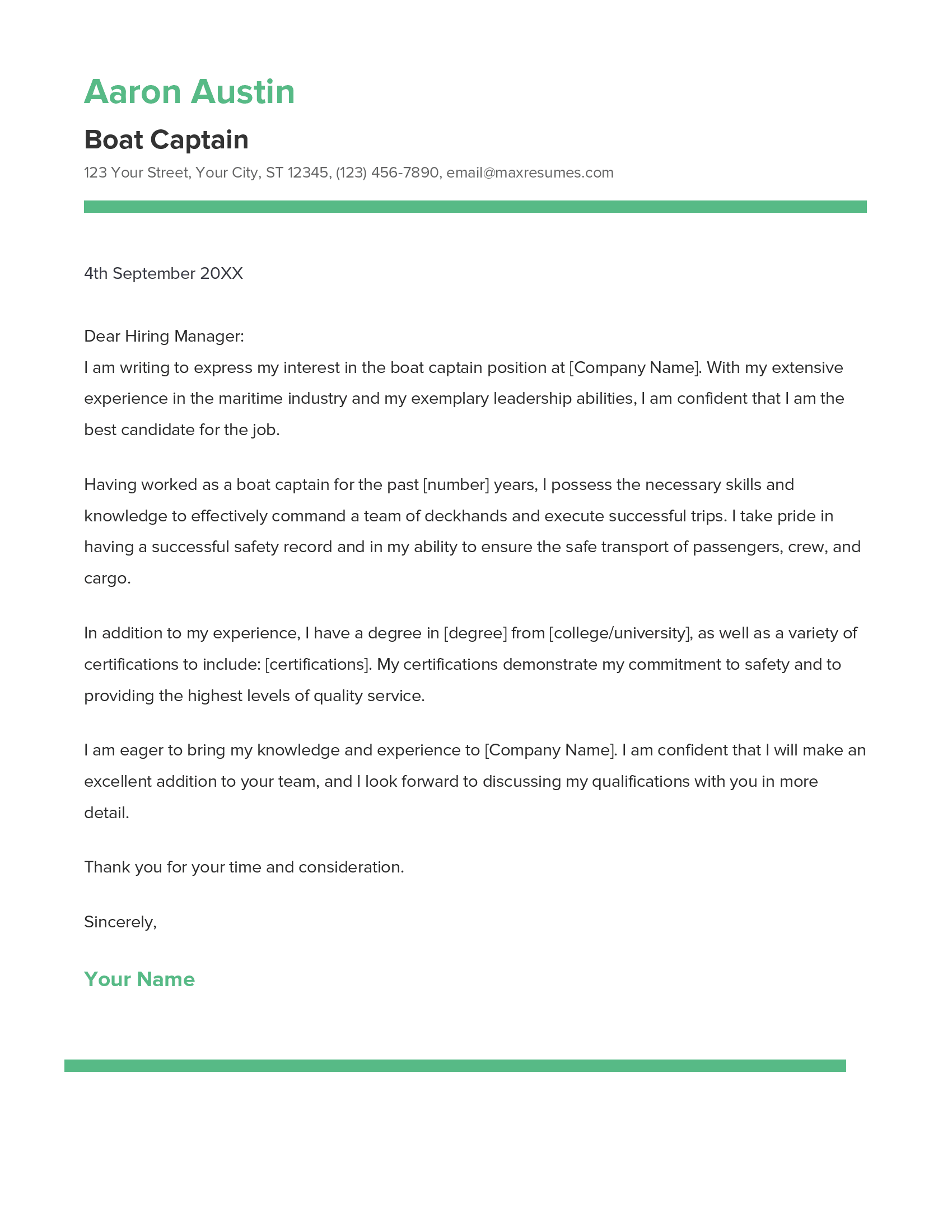 Boat Captain Cover Letter Example
