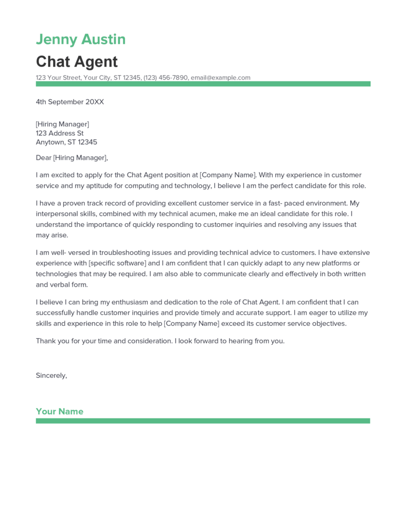 live chat agent cover letter