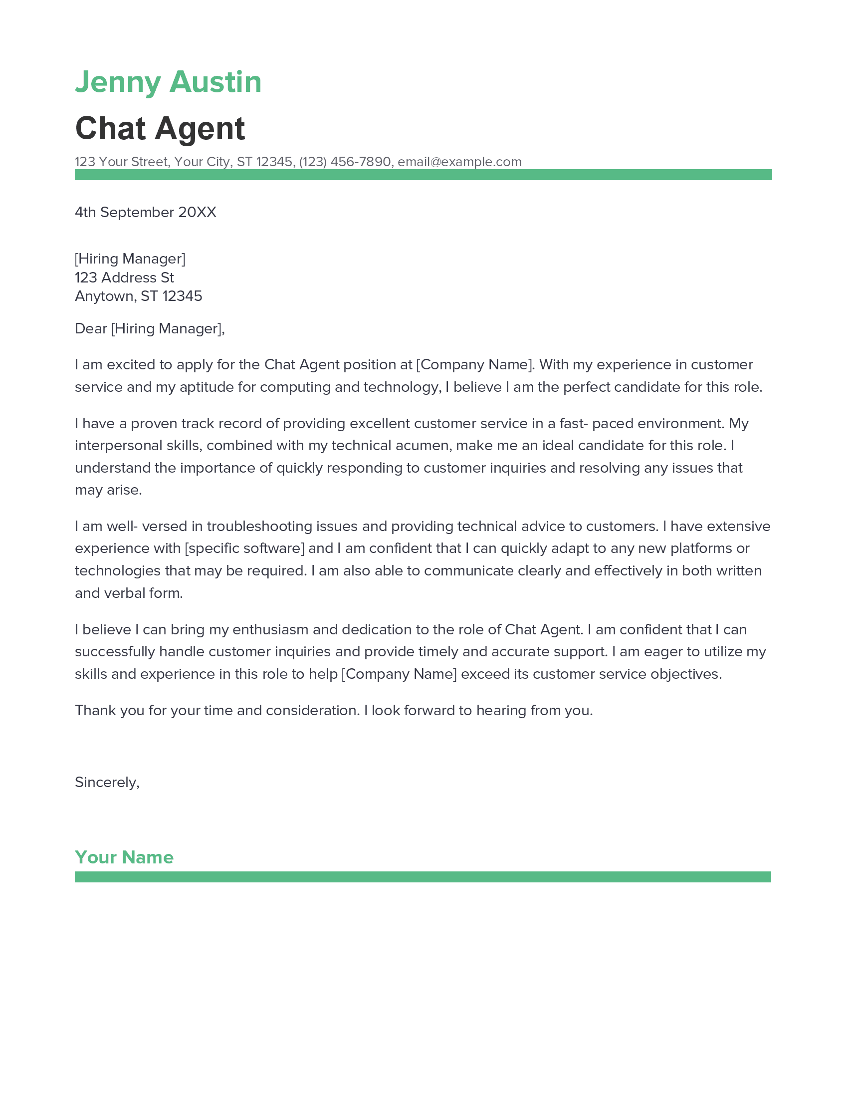 live chat agent cover letter