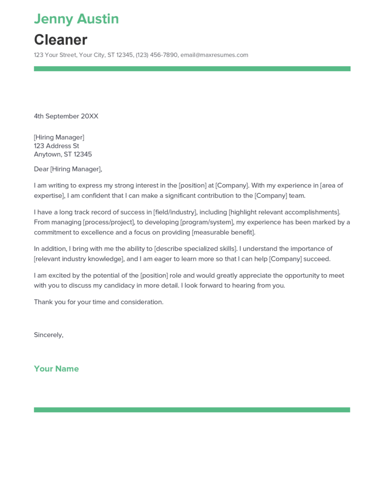 house cleaning cover letter template