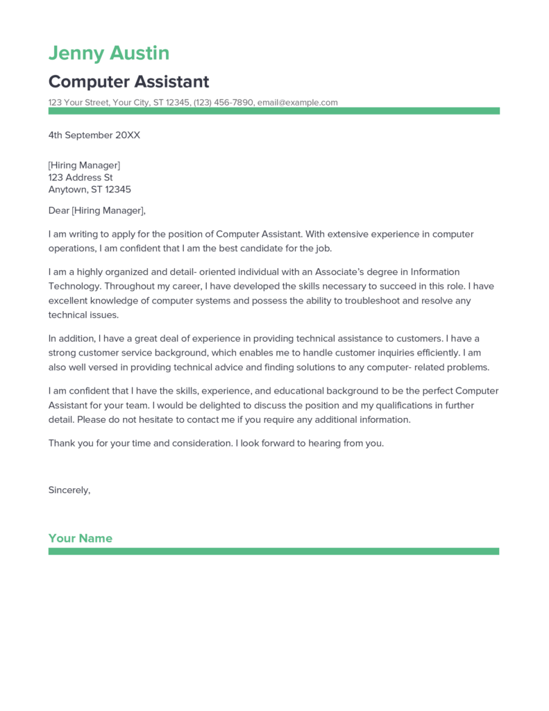 Best Computer Assistant Cover Letter Example for 2023