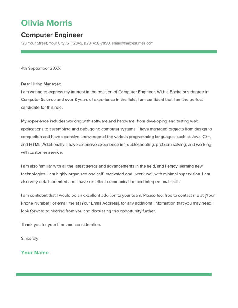 Best Computer Engineer Cover Letter Example For 2023   Computer Engineer Cover Letter Sample 791x1024 