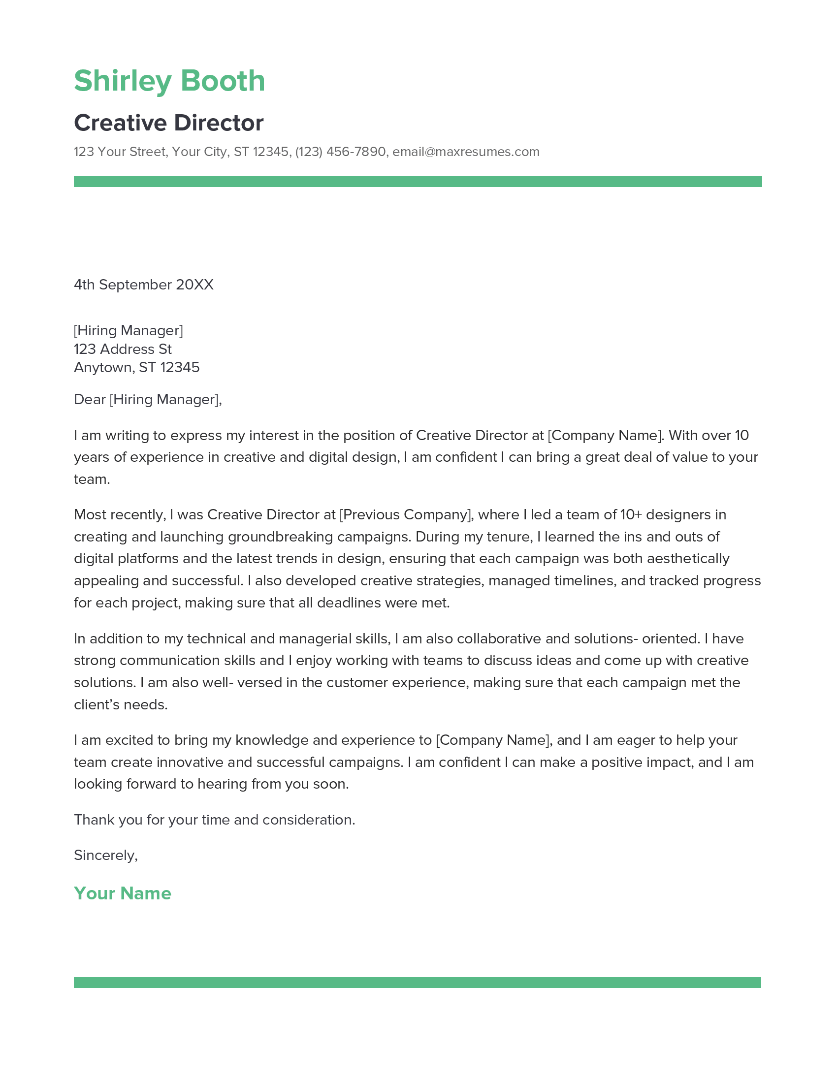 Creative Director Cover Letter Example