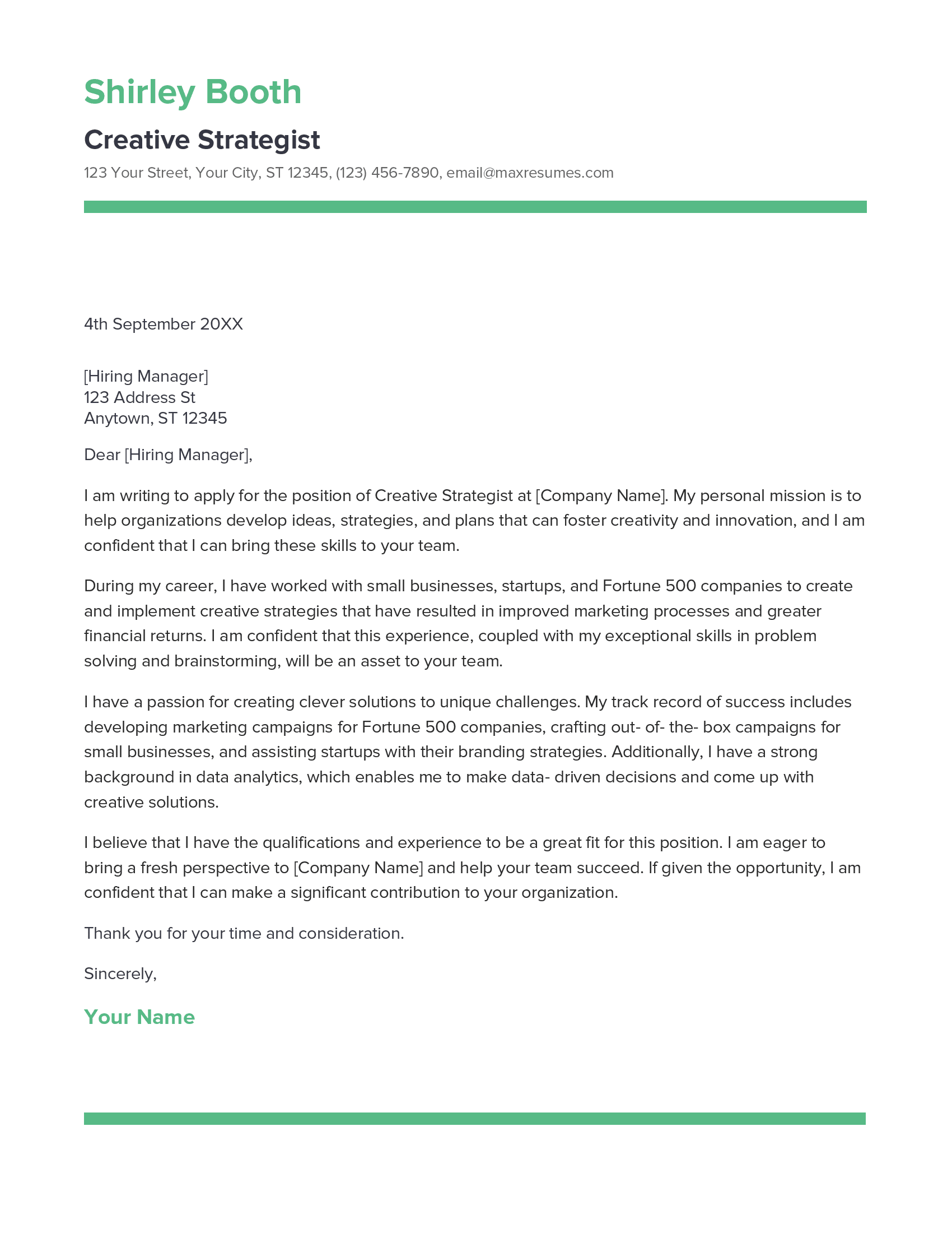 Creative Strategist Cover Letter Example