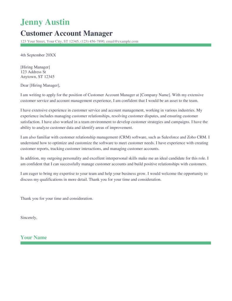 Best Customer Account Manager Cover Letter Example for 2023