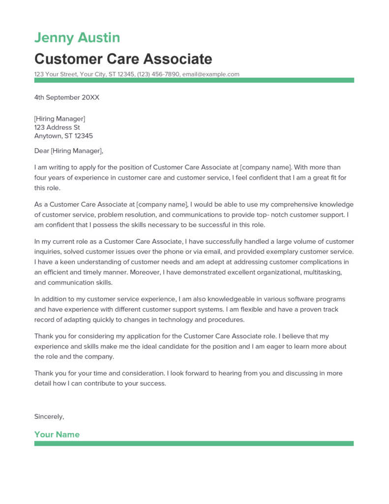 Best Customer Care Associate Cover Letter Example For 2023   Customer Care Associate Cover Letter 791x1024 