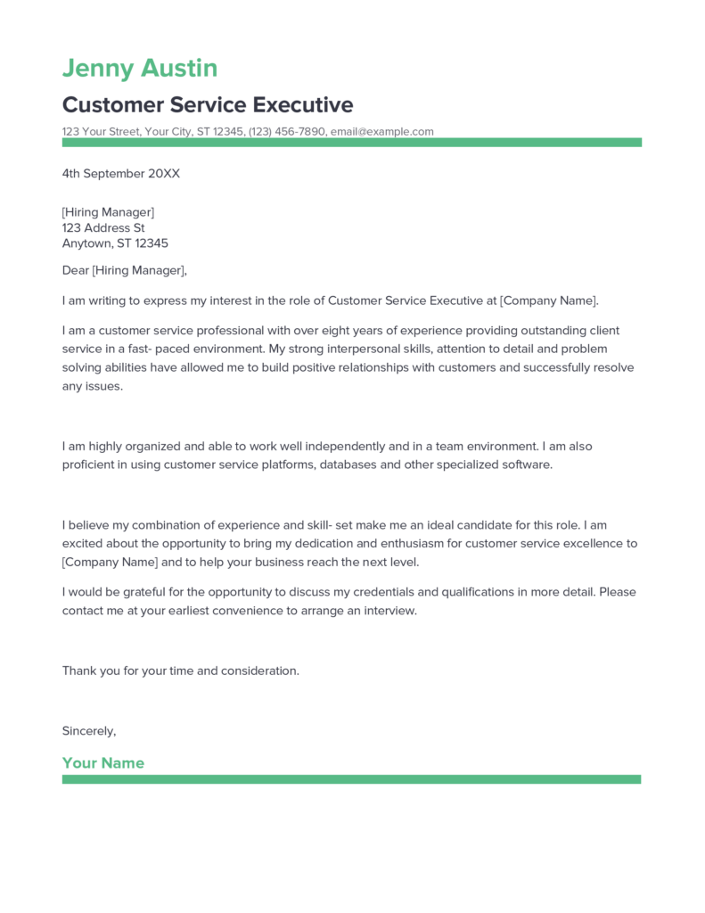 customer service executive cover letter