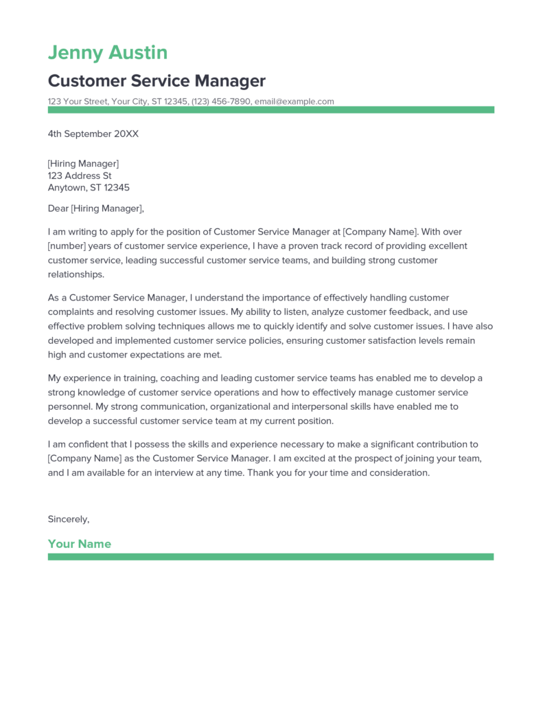 Best Customer Service Manager Cover Letter Example For 2023   Customer Service Manager Cove Letter 791x1024 