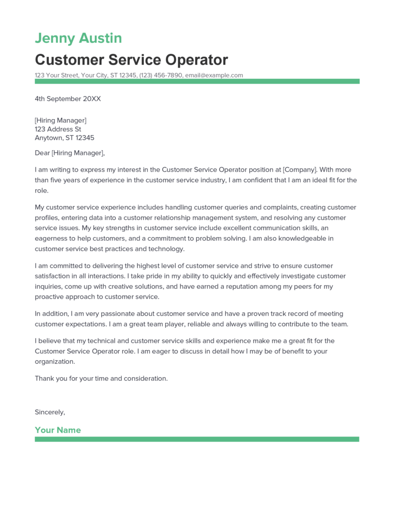 service operator cover letter