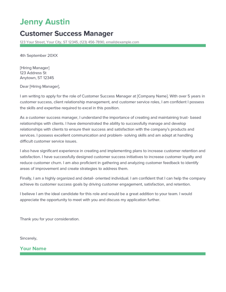 Best Customer Success Manager Cover Letter Example for 2023