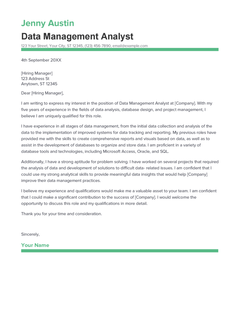 cover letter examples data management