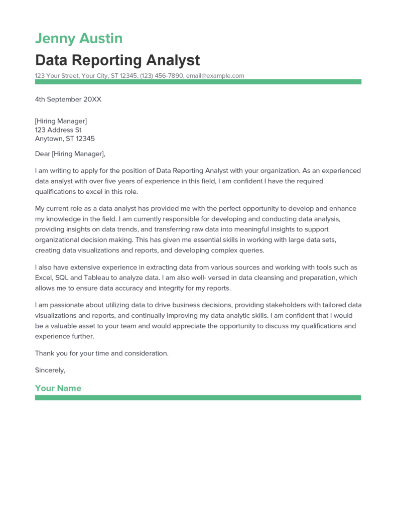 cover letter examples for reporting analyst