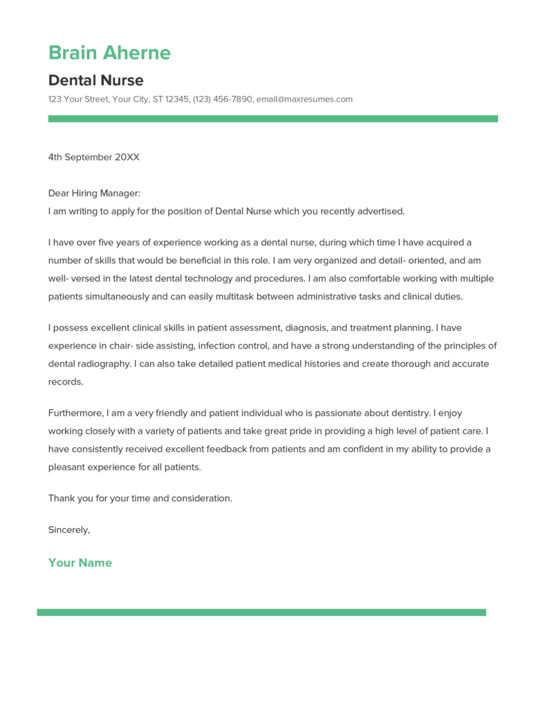 Best Dental Nurse Cover Letter Example For 2023   Dental Nurse Cover Letter Sample 791x1024 