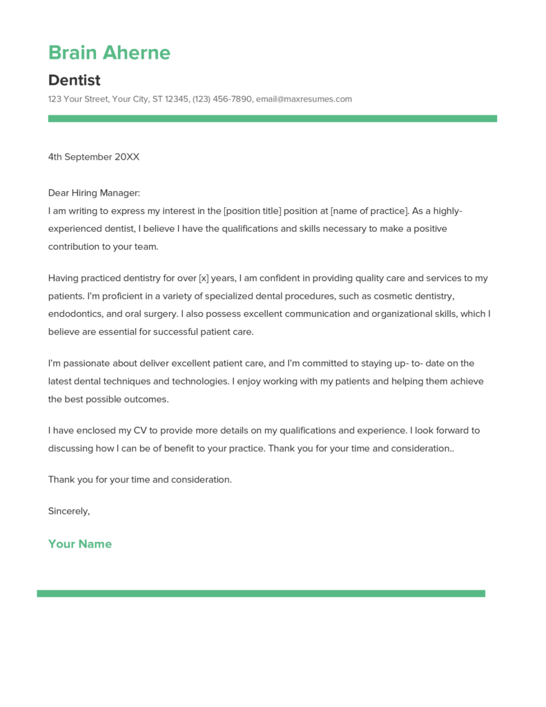 Best Dentist Cover Letter Example For 2023   Dentist Cover Letter Sample 791x1024 