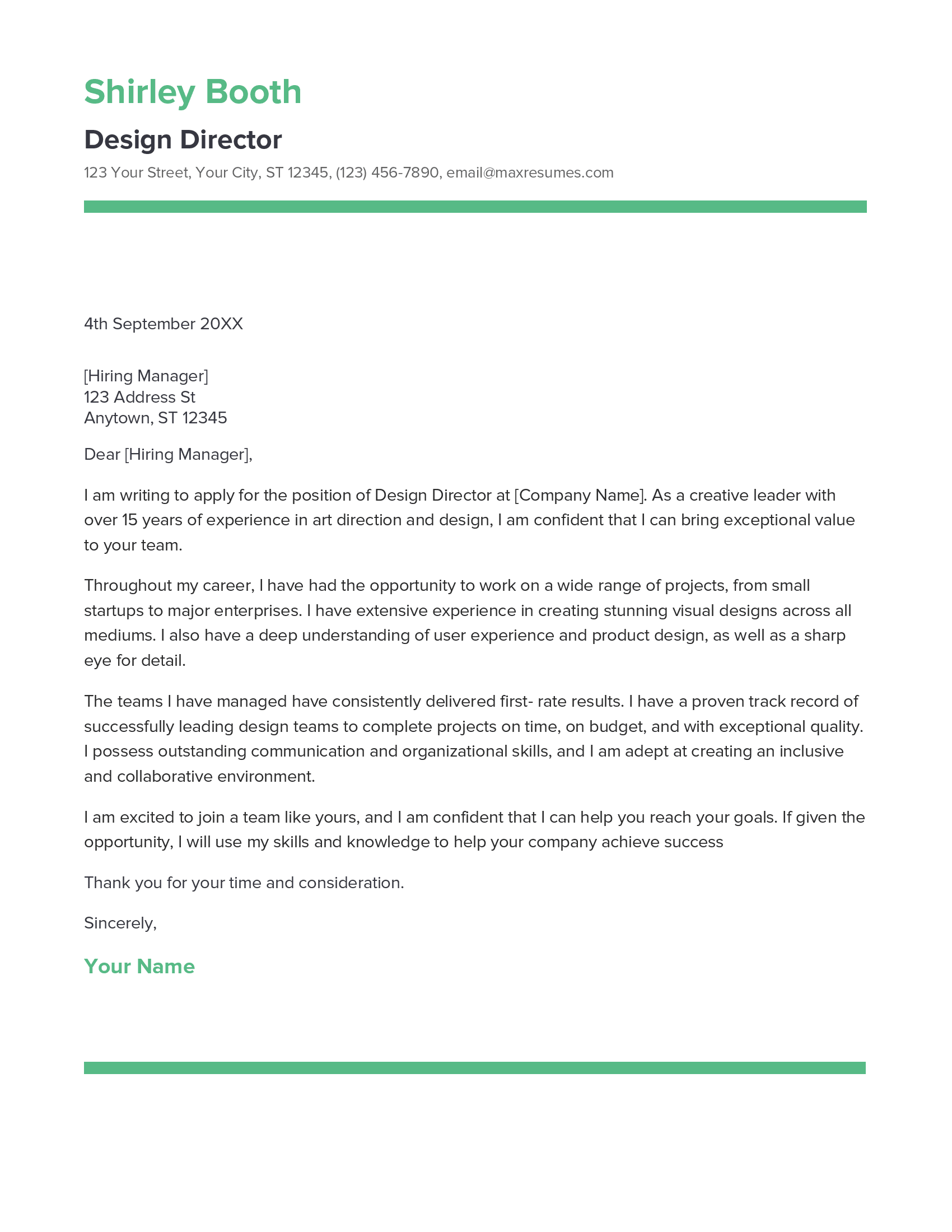 Design Director Cover Letter Example