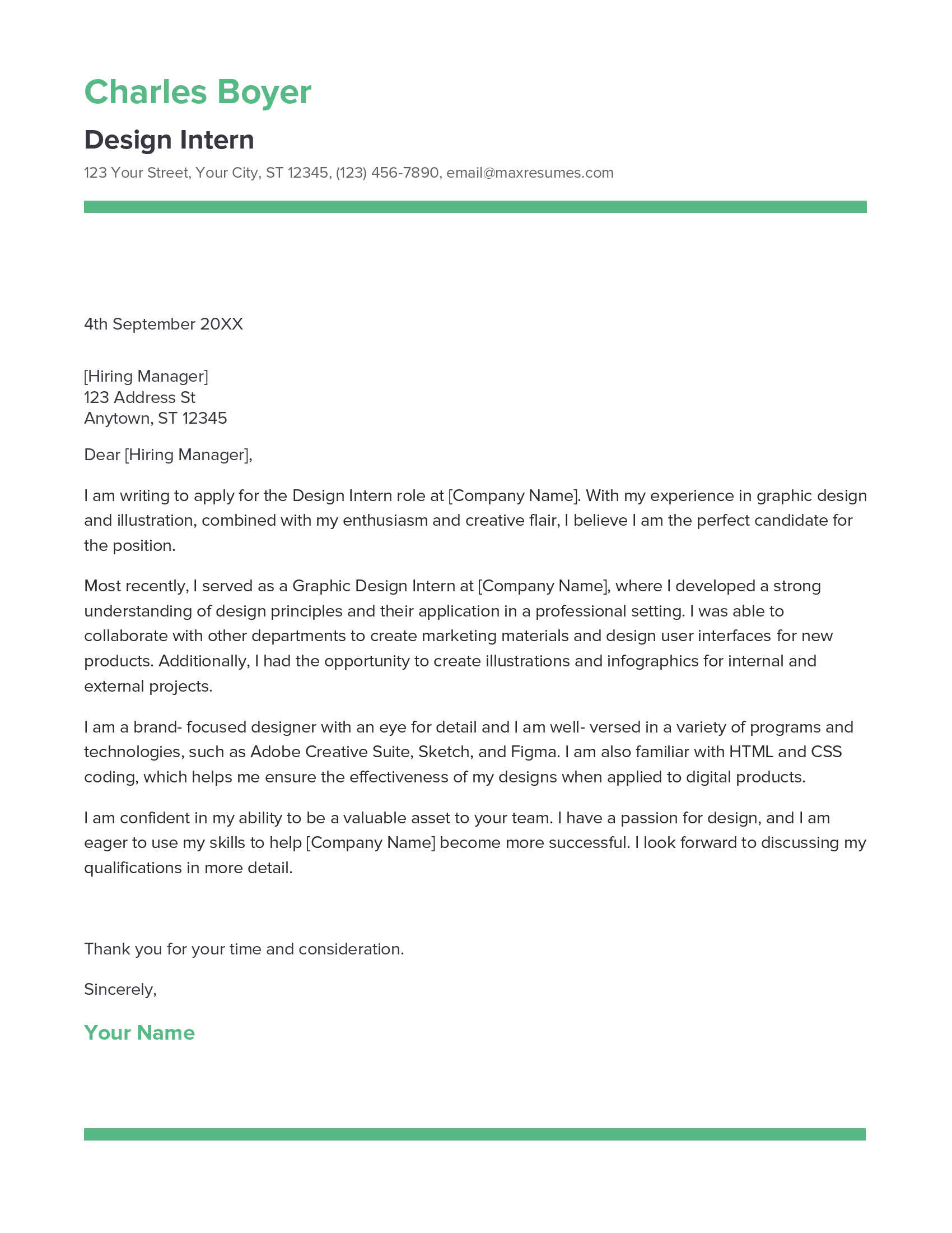 Design Intern Cover Letter Example