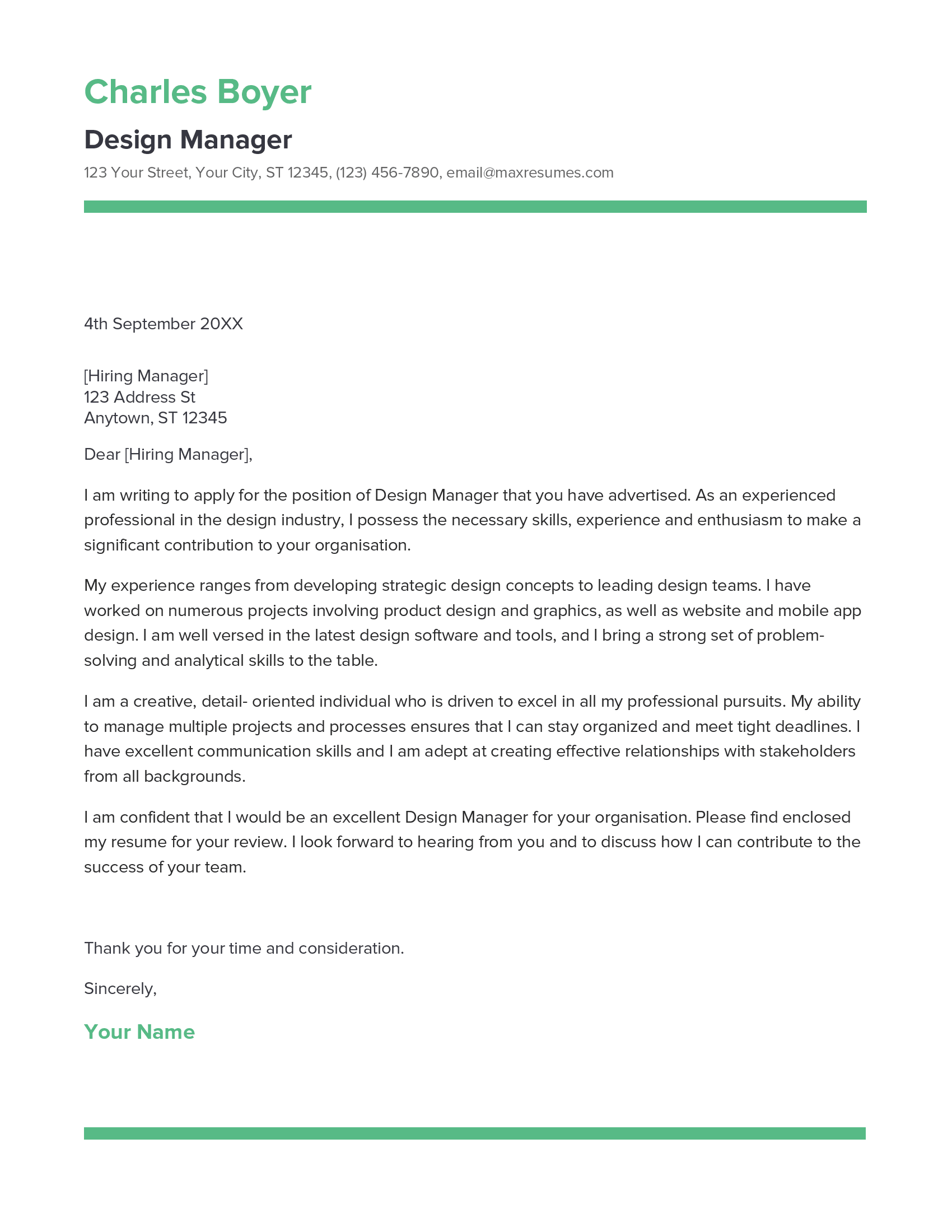 graphic design manager cover letter