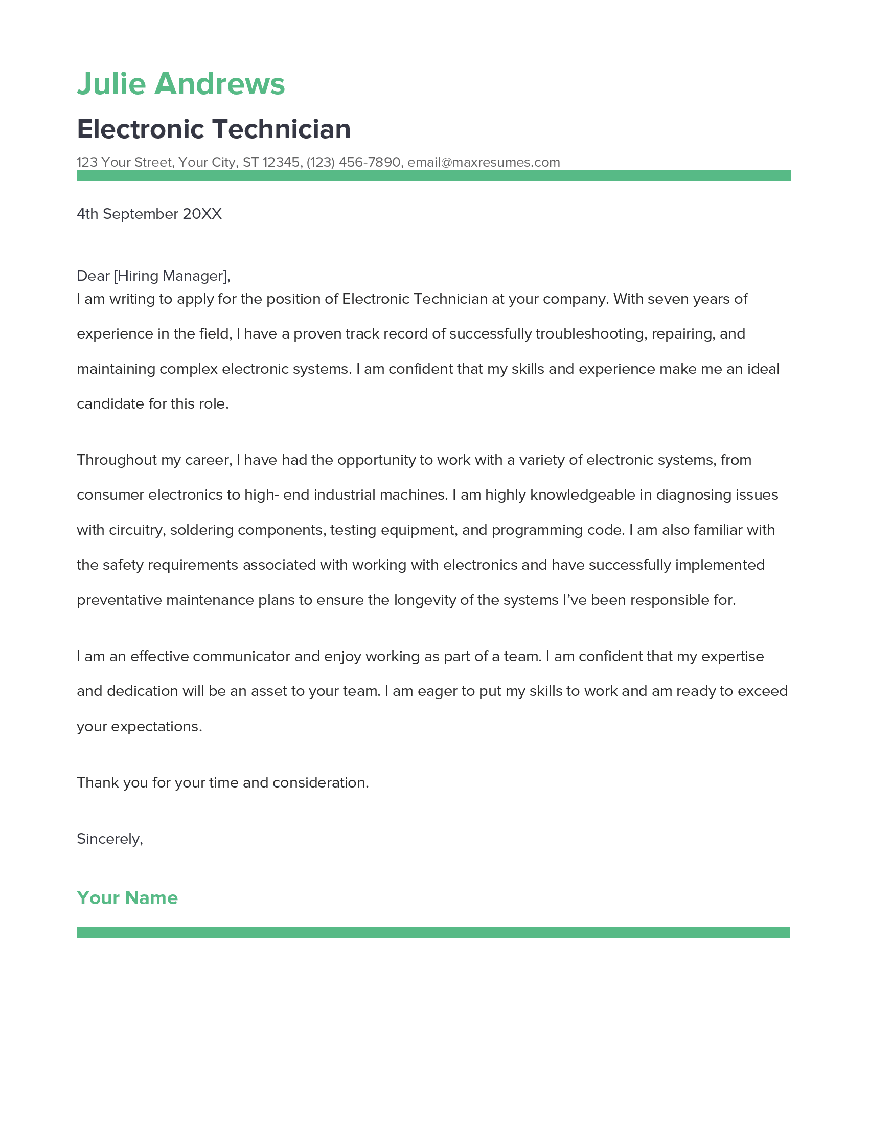 electronic cover letter sample