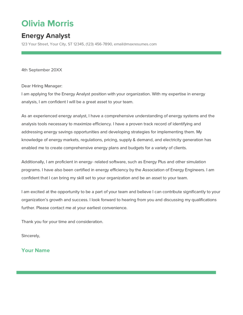 Best Energy Analyst Cover Letter Example for 2023