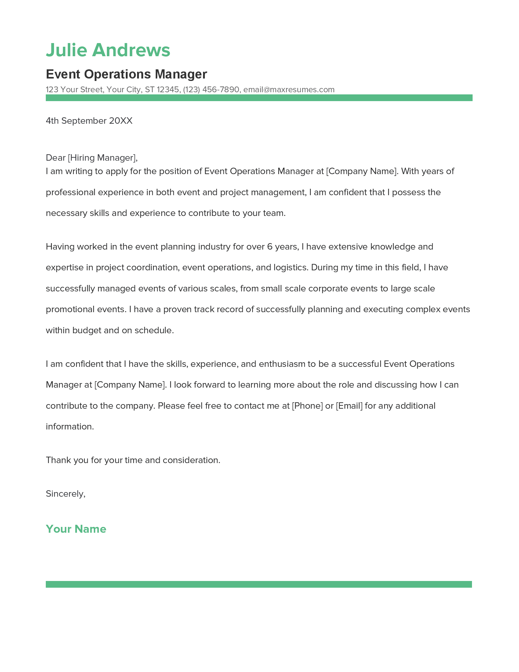 Event Operations Manager Cover Letter Example