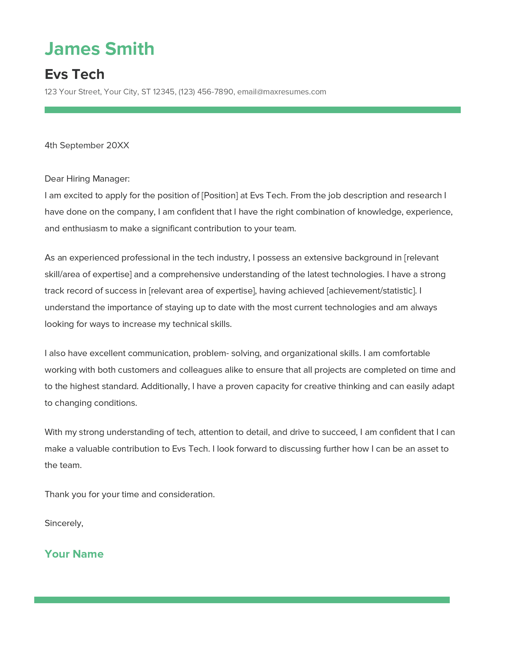 Evs Tech Cover Letter Example