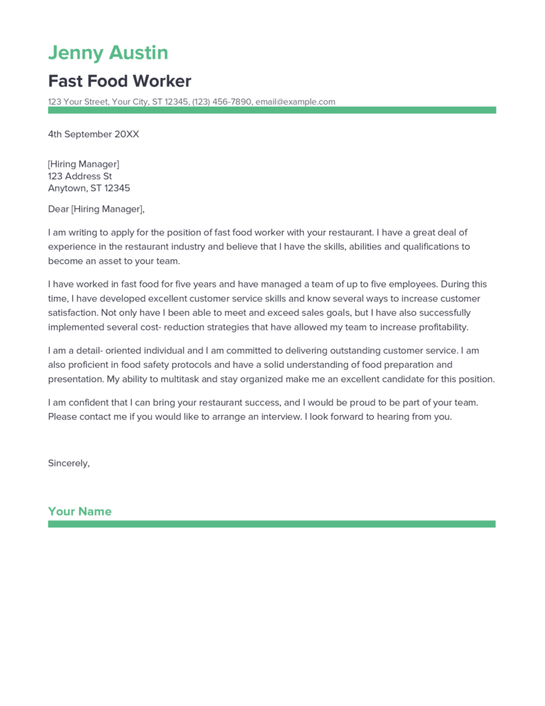 Best Fast Food Worker Cover Letter - Fast Food Worker Cover Letter 791x1024