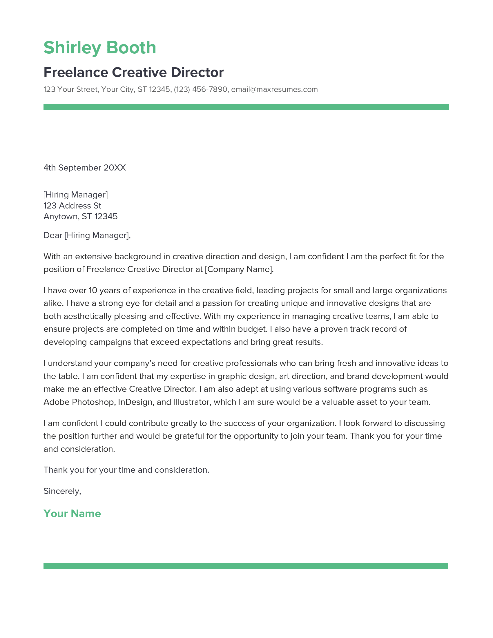 Freelance Creative Director Cover Letter Example
