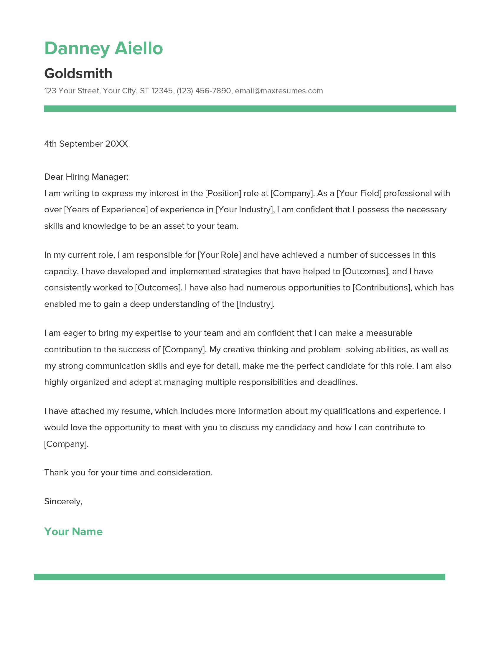 Goldsmith Cover Letter Example