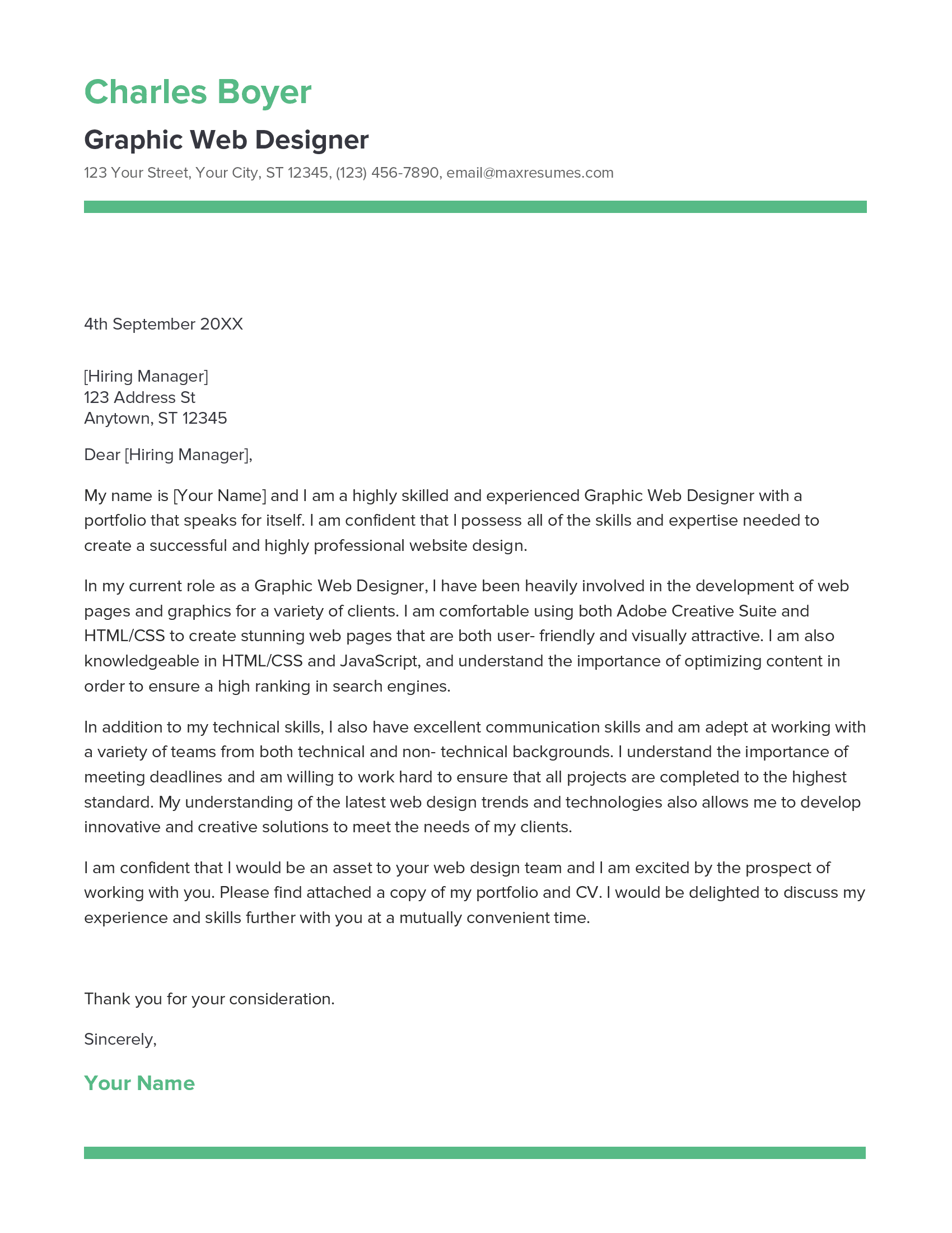 Graphic Web Designer Cover Letter Example