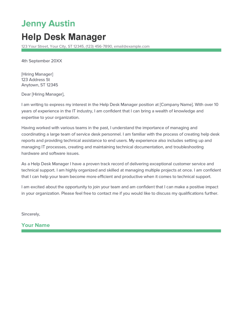 cover letter for help desk executive