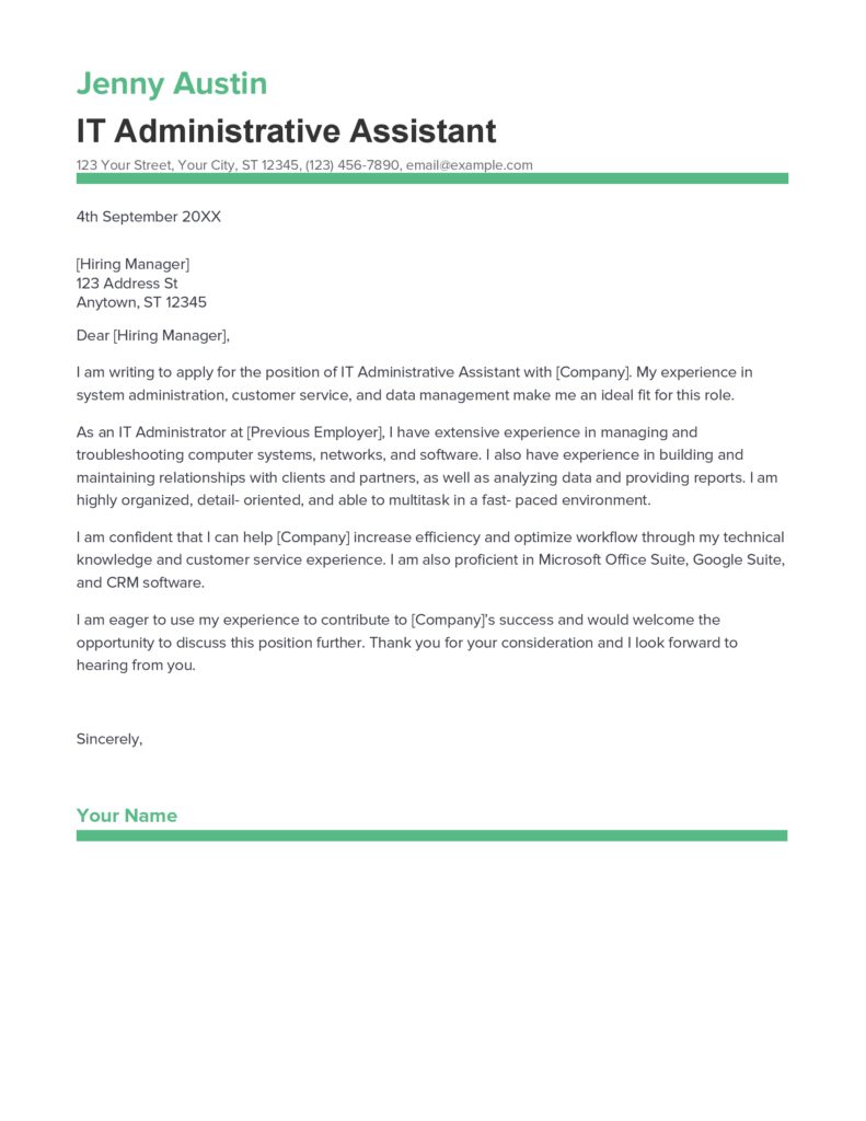 Best IT Administrative Assistant Cover Letter Example For 2023   IT Administrative Assistant Cover Letter 791x1024 