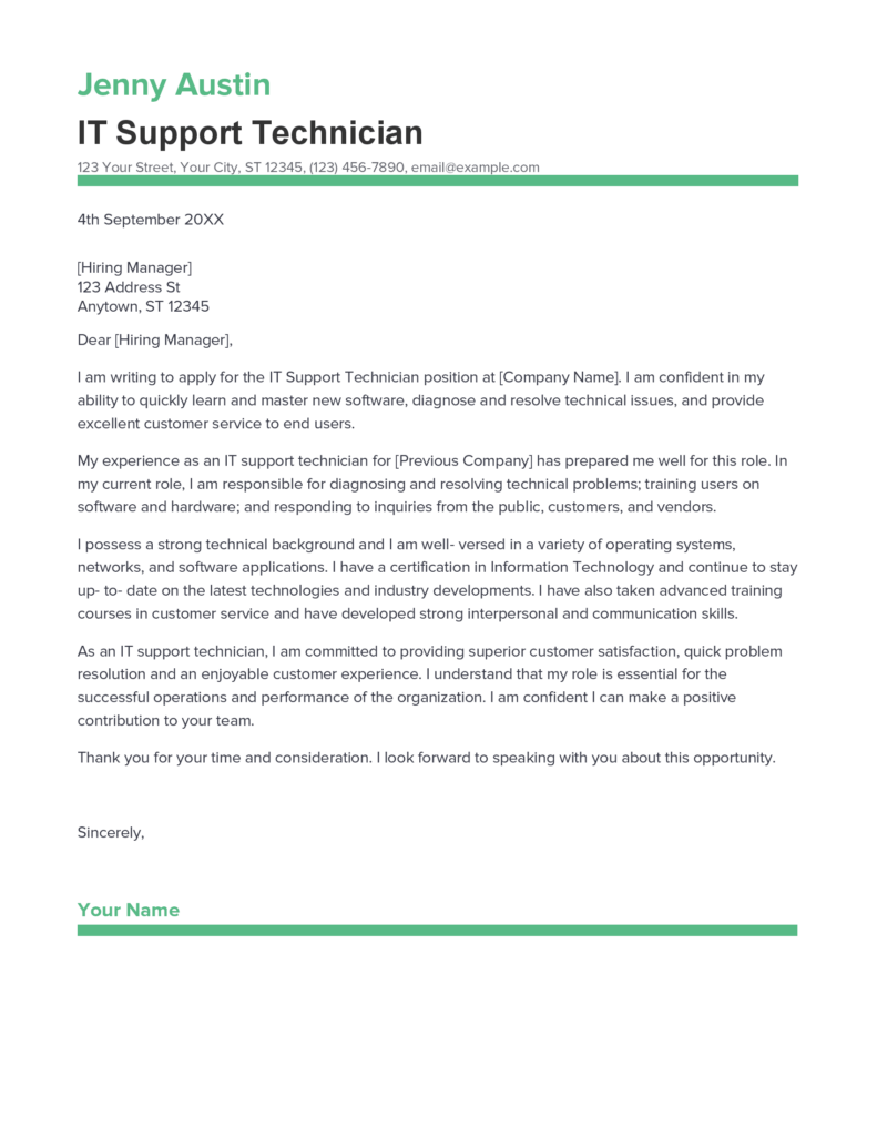 cover letter example it support