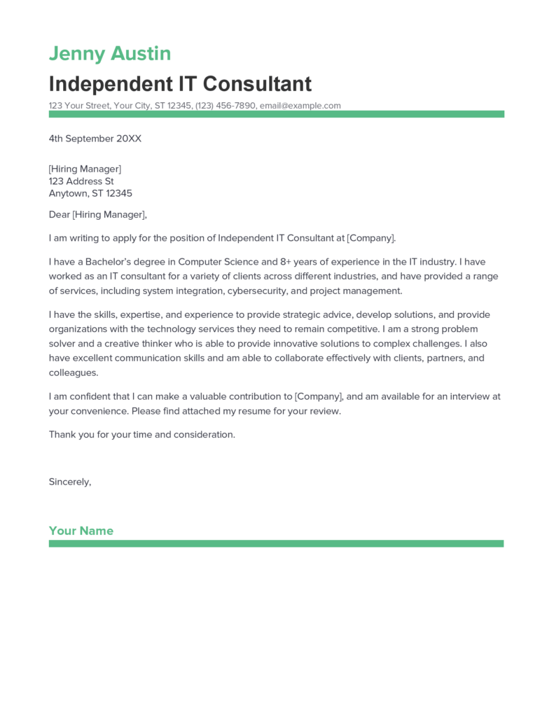Best Independent IT Consultant - Independent IT Consultant Cover Letter 791x1024 