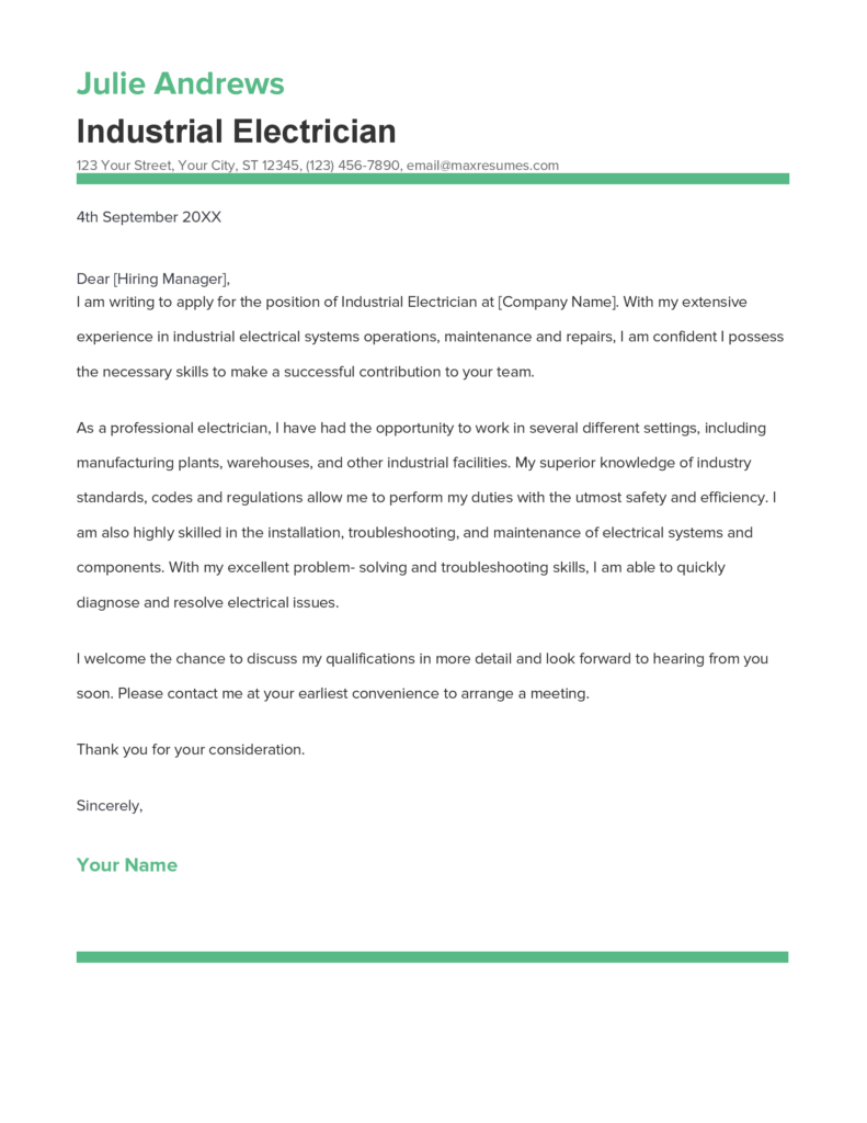 resume cover letter example electrician