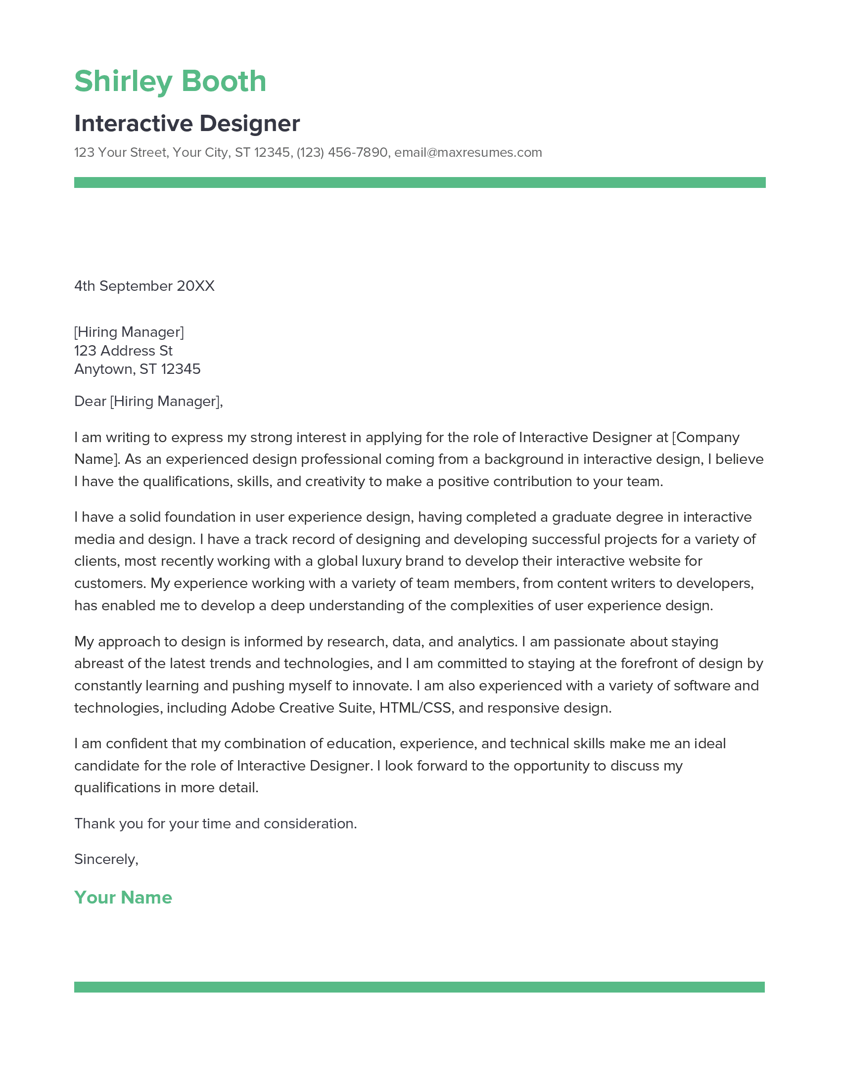 Interactive Designer Cover Letter Example