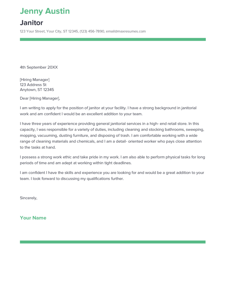 Best Janitor Cover Letter Example For 2023   Janitor Cover Letter Sample 791x1024 