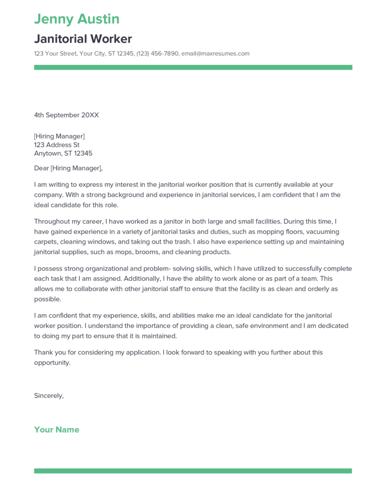 Best Janitorial Worker Cover Letter Example For 2023   Janitorial Worker Cover Letter Sample 791x1024 