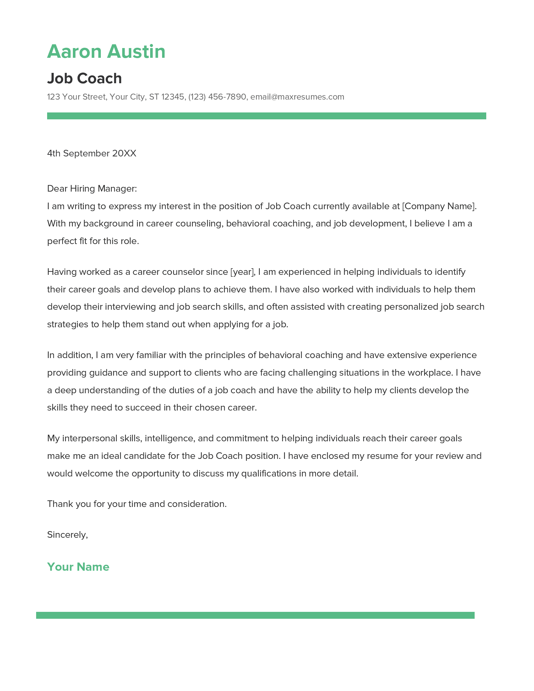 Job Coach Cover Letter Example