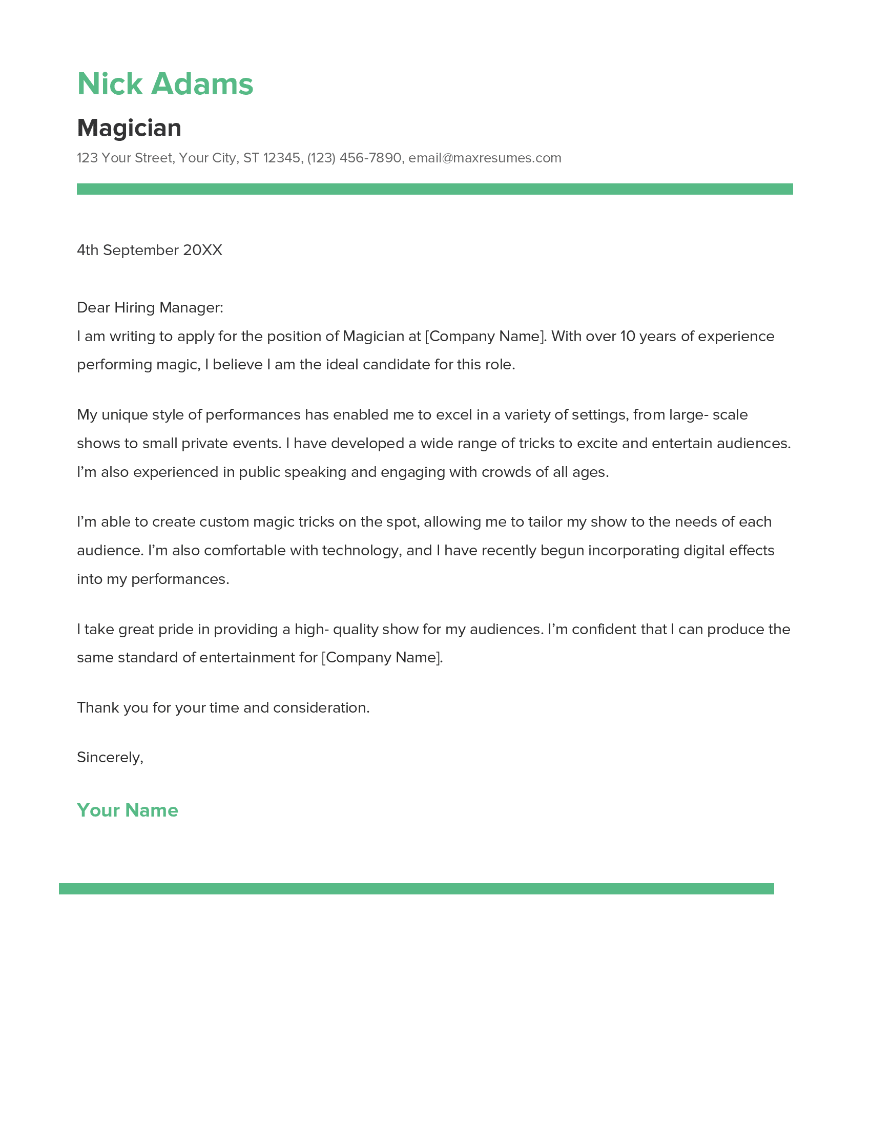 Magician Cover Letter Example