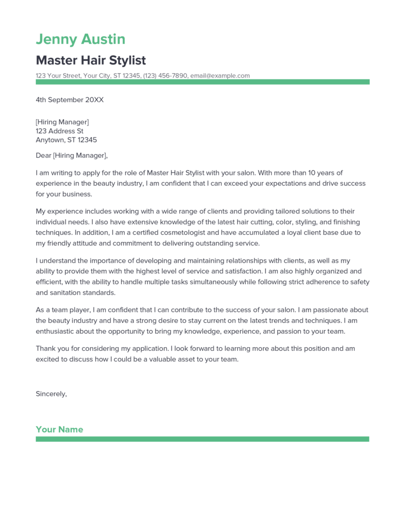 Best Master Hair Stylist Cover Letter Example For 2023   Master Hair Stylist Cover Letter 791x1024 