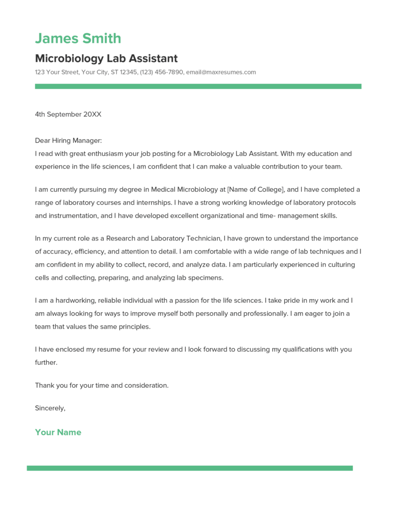 Best Microbiology Lab Assistant Cover Letter Example for 2023