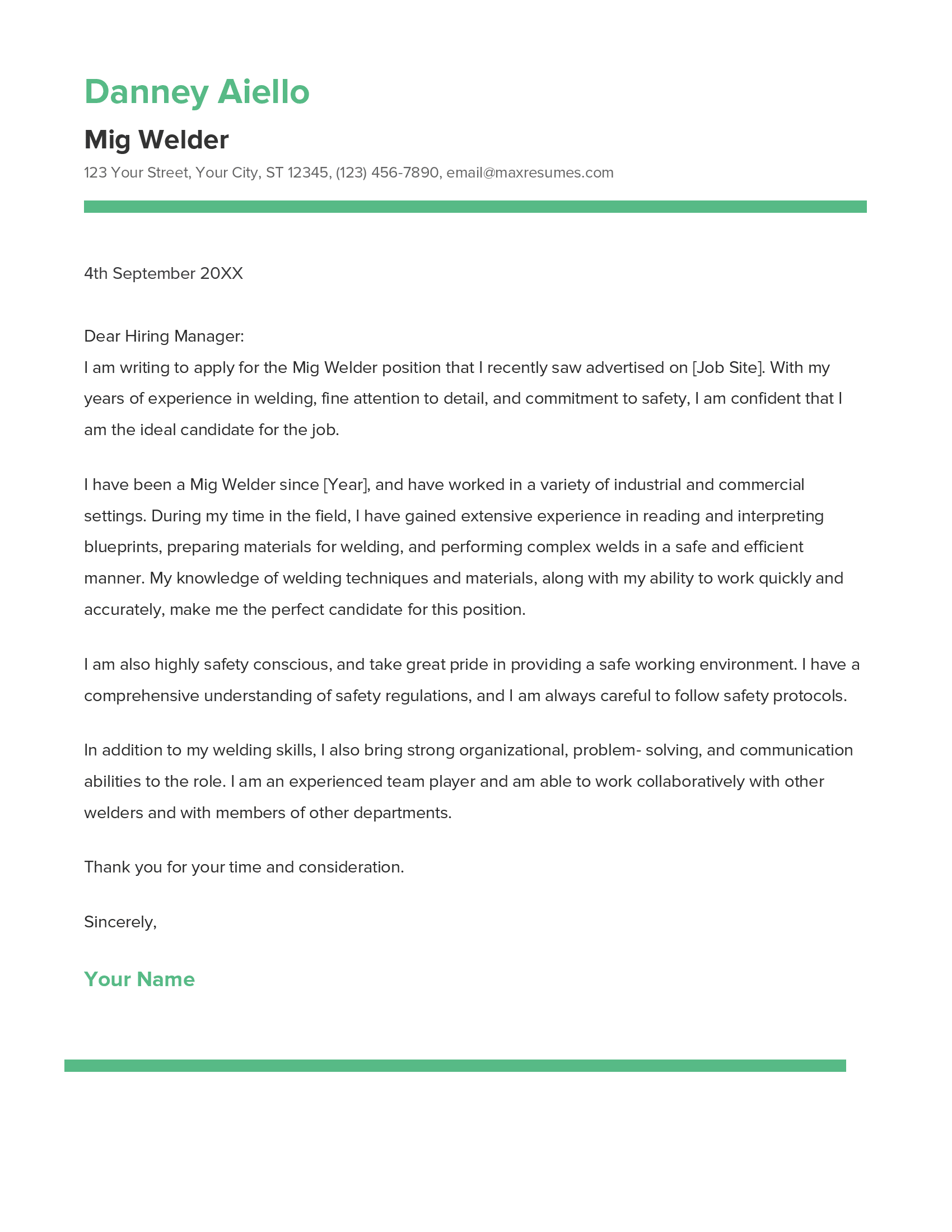 Mig Welder Cover Letter Example