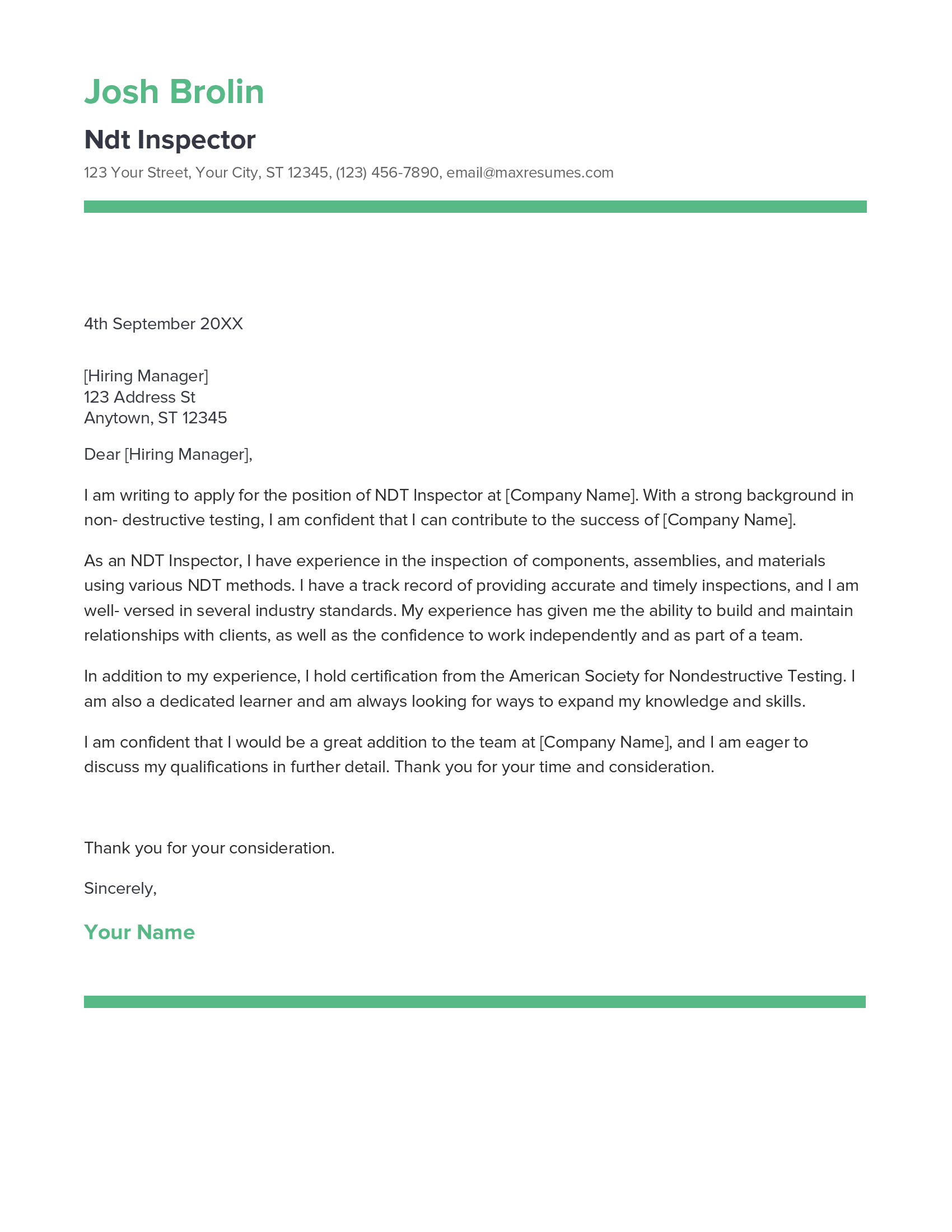 Ndt Inspector Cover Letter Example